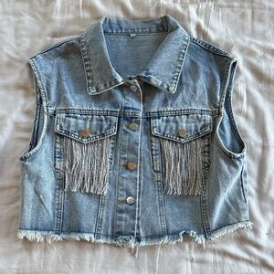 Fringe Cropped Denim Vest
